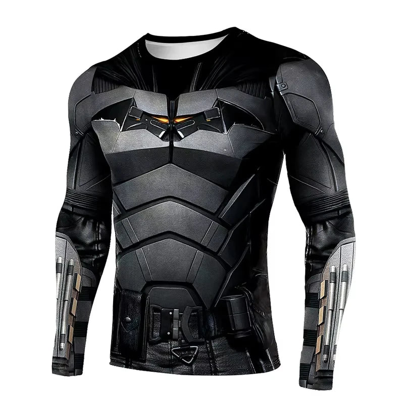 2026 New Batman Tight T-shirt Anime Cos Super Hero Shorts Long Sleeve Men's Sports Fitness Quick Drying Training Shirt Gift