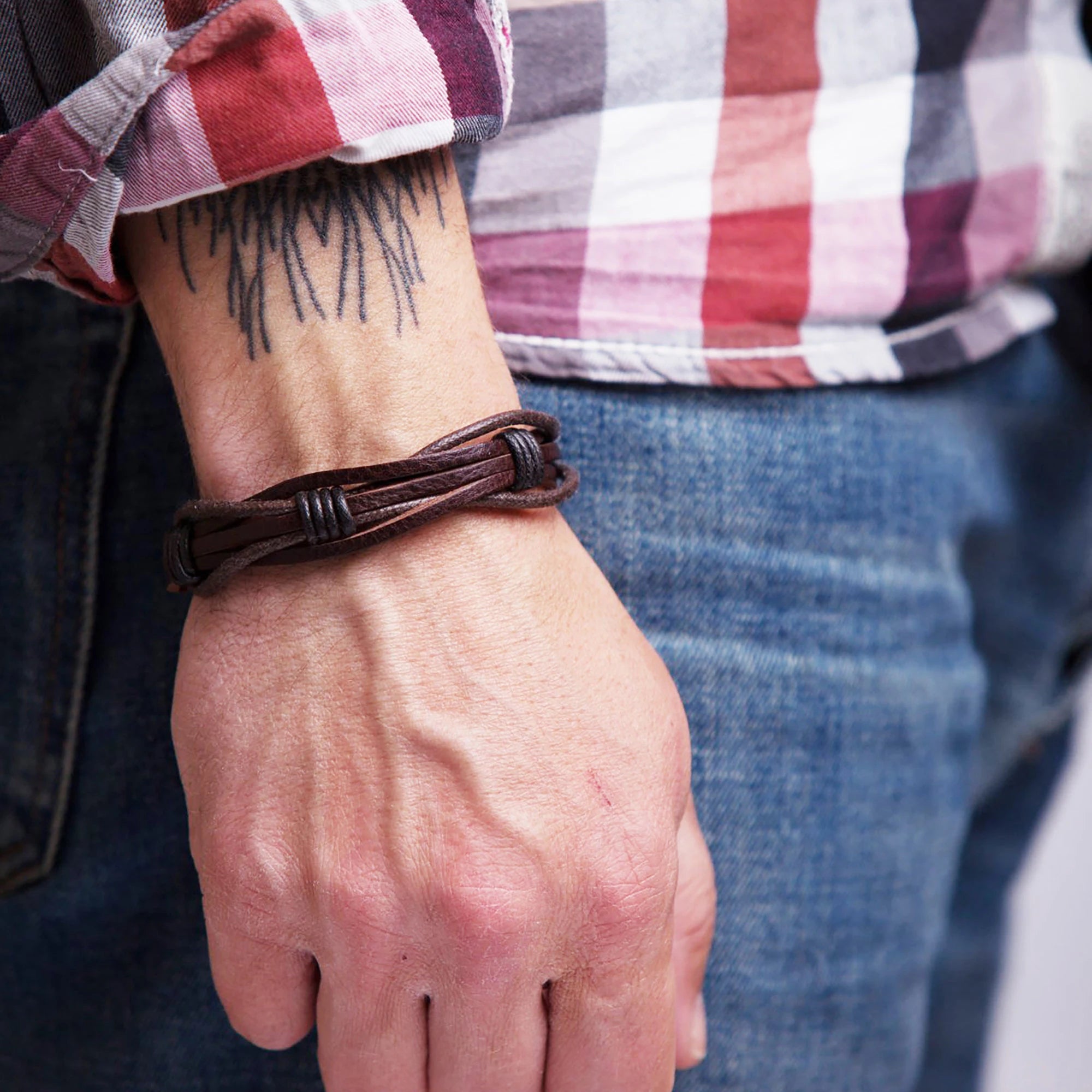 Men's Genuine Leather Braided Bracelet,Adjustable Length Bracelet,Men's Gifts,Best Gift for Husband/Father,1pc