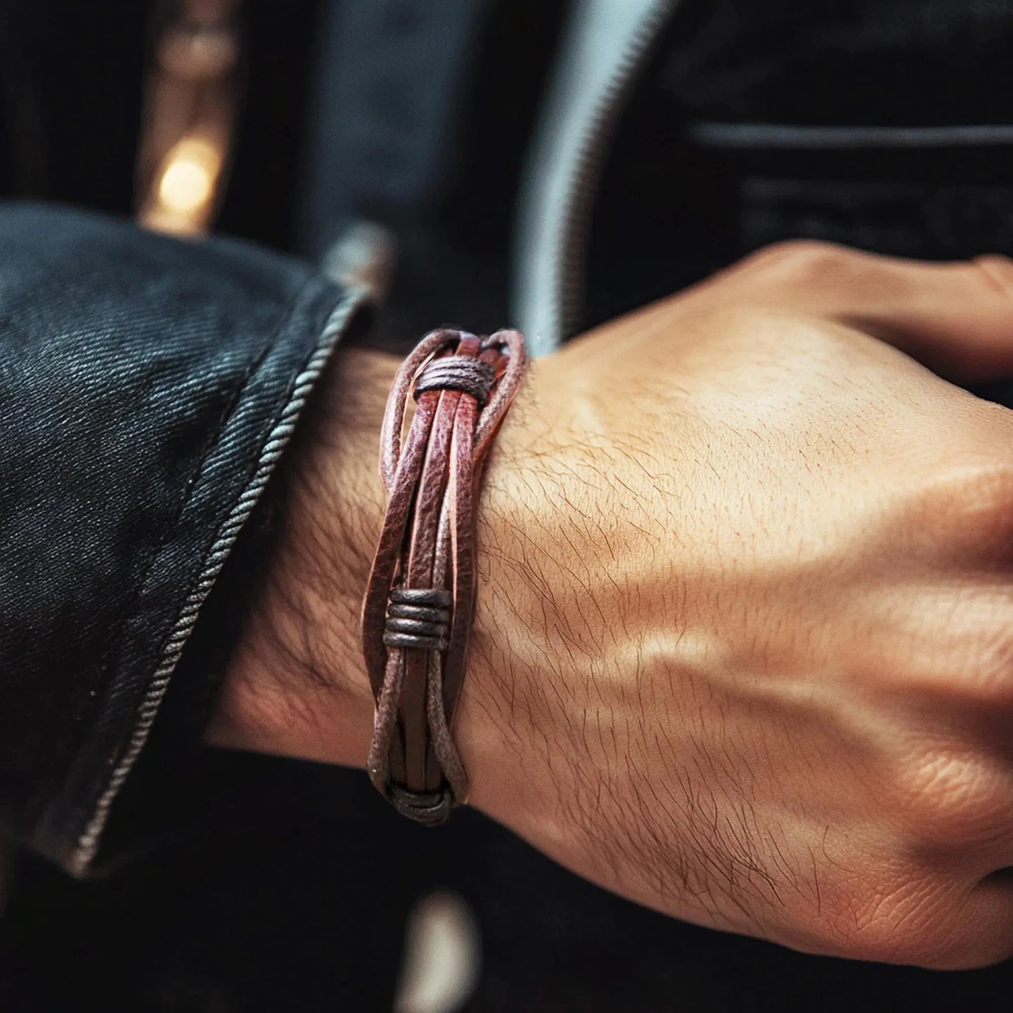 Men's Genuine Leather Braided Bracelet,Adjustable Length Bracelet,Men's Gifts,Best Gift for Husband/Father,1pc